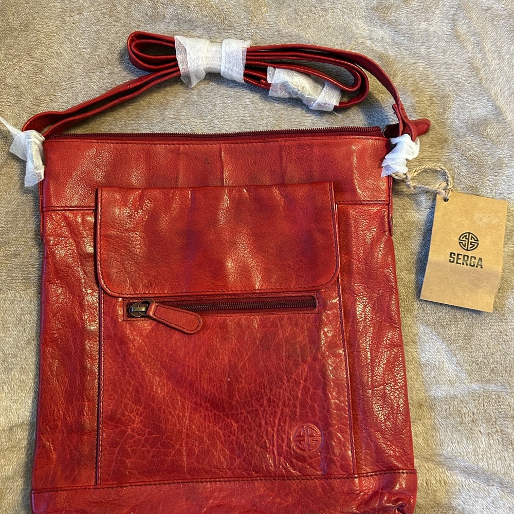 NWT Serga Red Leather Women's Crossbody Bag